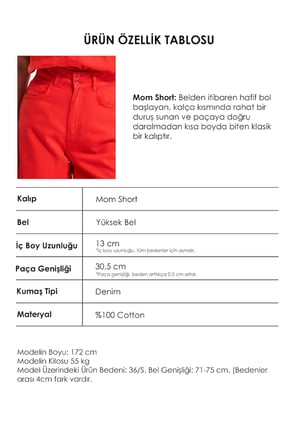 Kadın Kırmızı 6s6-19 Relax Fit Kemer Detaylı %100 Koton Denim Şort