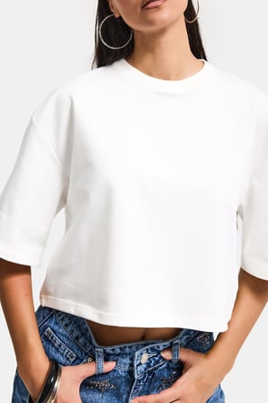 Kadın Beyaz Renk s6-2 Oversize Bol Kesim T-Shirt