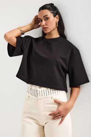 Kadın Siyah Renk s6-1 Oversize Bol Kesim T-Shirt