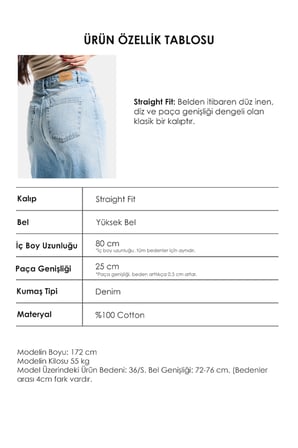 Kadın Kot Rengi 4s6-32 Straight Fit Yüksek Bel Denim Jean