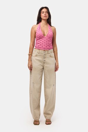 Kadın Kahve 12s6-76 Loose Baggy Fit Denim Jean