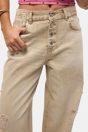 Kadın Kahve 12s6-76 Loose Baggy Fit Denim Jean