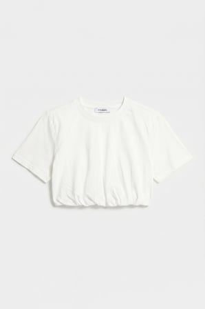 Kadın Kırık Beyaz s6-101 Crop Balon Fit T-Shirt