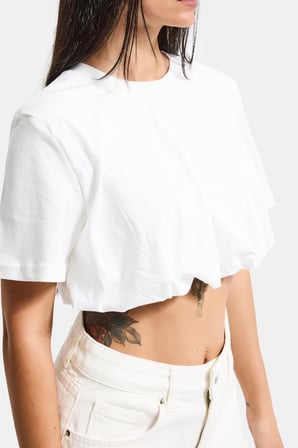 Kadın Kırık Beyaz s6-101 Crop Balon Fit T-Shirt