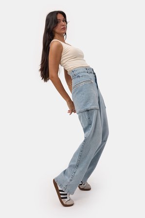 Kadın Kot Rengi 4s6-3 Relax Kargo Fit Denim Jean