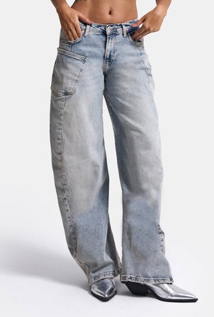 Kadın Kot Rengi 4s6-89 Low Relaxed Fit Esnek Kumaş Tasarım Denim Jean