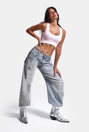 Kadın Kot Rengi 4s6-89 Low Relaxed Fit Esnek Kumaş Tasarım Denim Jean
