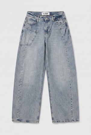 Kadın Kot Rengi 4s6-89 Low Relaxed Fit Esnek Kumaş Tasarım Denim Jean