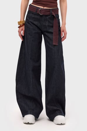 Kadın İndigo Selvedge 7s6-50 Barrel Fit Kemer Detaylı Tasarım Denim Jean
