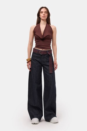 Kadın İndigo Selvedge 7s6-50 Barrel Fit Kemer Detaylı Tasarım Denim Jean