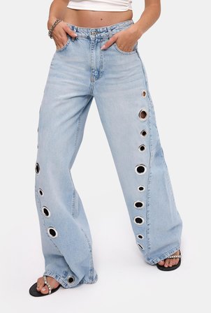 Kadın Ice 4s6-3 Palazzo Fit Kuş Gözü Detaylı Tasarım Denim Jean