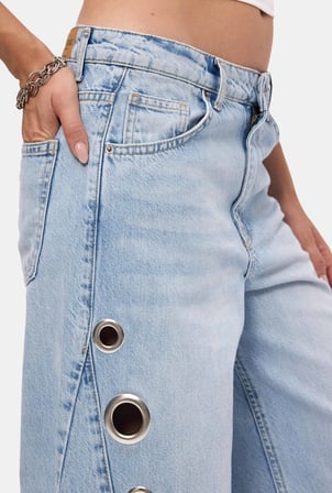 Kadın Ice 4s6-3 Palazzo Fit Kuş Gözü Detaylı Tasarım Denim Jean