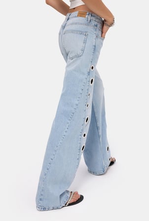 Kadın Ice 4s6-3 Palazzo Fit Kuş Gözü Detaylı Tasarım Denim Jean