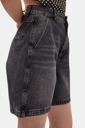 Kadın Koyu Füme 2s6-1 Skater Midi Boy Bermuda Denim Şort