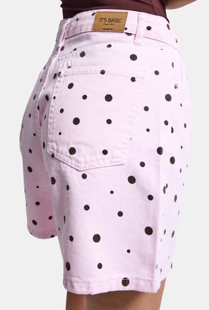 Kadın Pembe Puantiye P1-6s6-98 Midi Mom Şort