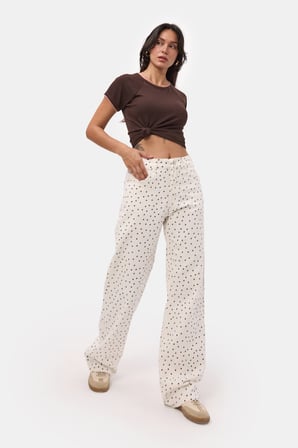 Kadın Bej Puantiyeli P-7s6-101 Loose Fit Denim Jean