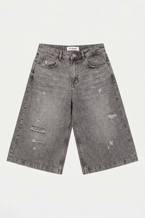 Kadın Füme 12s6-13 Baggy Fit Maxi Denim Tasarım Bermuda Şort