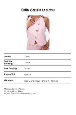 Kadın Pembe 6s6-98 Crop Özel Tasarım Organik Keten Yelek
