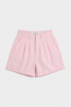 Kadın Pembe 6s6-98 Mom Relax Fit Organik Keten Kumaş Şort