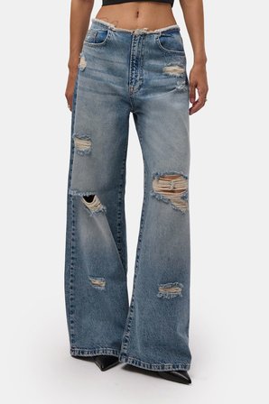 Kadın Kot Rengi 12s6-32 Straight Fit Yırtık Detaylı Tasarım Denim Jean