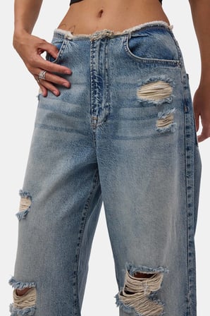 Kadın Kot Rengi 12s6-32 Straight Fit Yırtık Detaylı Tasarım Denim Jean
