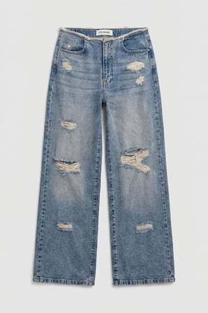 Kadın Kot Rengi 12s6-32 Straight Fit Yırtık Detaylı Tasarım Denim Jean