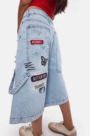 Kadın Kot Rengi 12s6-3 Tasarım Baggy Bermuda Denim Şort