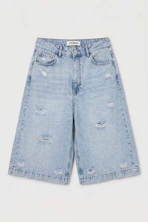Kadın Kot Rengi 12s6-3 Tasarım Baggy Bermuda Denim Şort