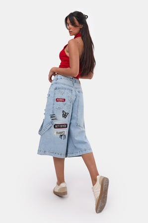 Kadın Kot Rengi 12s6-3 Tasarım Baggy Bermuda Denim Şort