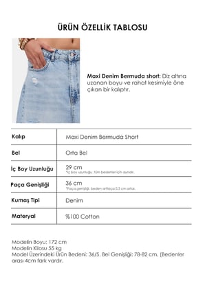 Kadın Kot Rengi 12s6-3 Tasarım Baggy Bermuda Denim Şort