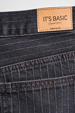 Kadın Füme Çizgili Renk 1w5-1 Süper Palazzo Fit Esnek Özel Kumaş İç Boy 80cm Denim Jean