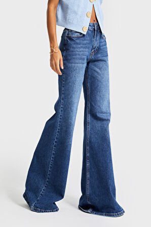Kadın Koyu Mavi Renk 2w5-5 Flare Fit Komfort Kumaş İç Boy 83cm Denim Jean