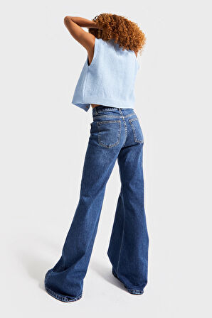 Kadın Koyu Mavi Renk 2w5-5 Flare Fit Komfort Kumaş İç Boy 83cm Denim Jean