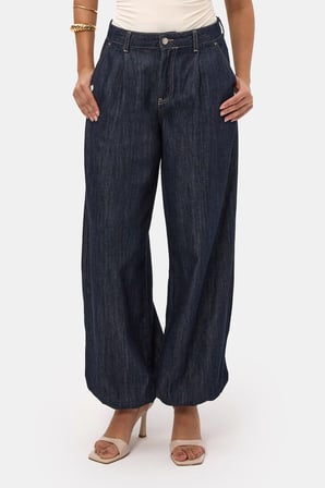 Kadın İndigo Selvedge 7s6-50 Balon Jogger Fit Denim Jean