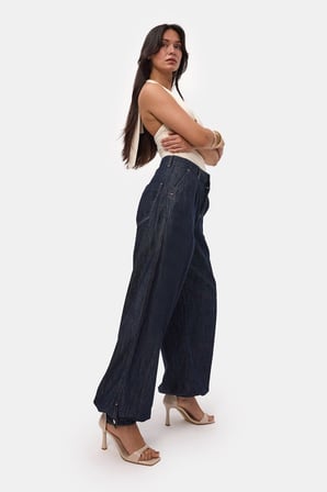 Kadın İndigo Selvedge 7s6-50 Balon Jogger Fit Denim Jean