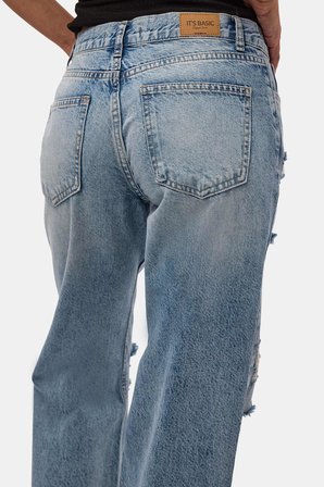 Kadın Kot Rengi 12s6-32 Bootcut Fit Yırtık Detaylı Denim Jean