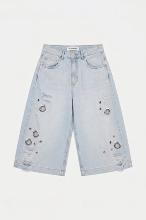 Kadın Kot Renk 12s6-100 Maxi Boy Tasarım Bermuda Şort