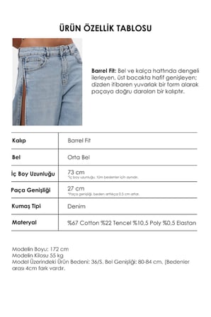 Kadın Kot Rengi 4s6-3 Low Rise Barrel Fit Özel Tasarım Denim Jean