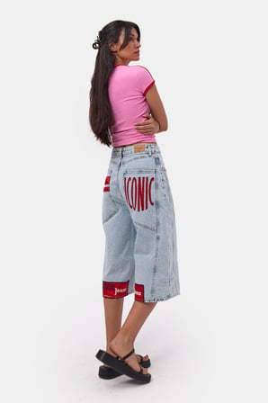 Kadın Ice 3s6-3 Mega Baggy Fit Paça ve Cep Detaylı Özel Tasarım Denim Şort