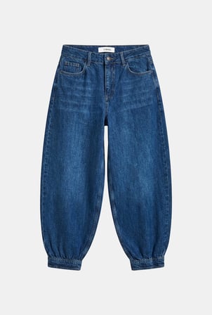 Kadın Mavi 2w6-5 Jogger Ballon Fit Kemer Detaylı Tasarım Denim Jean
