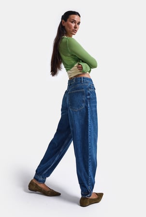 Kadın Mavi 2w6-5 Jogger Ballon Fit Kemer Detaylı Tasarım Denim Jean