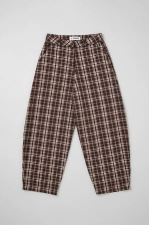 Kadın Kahve Ekose s6-14 Skater Fit Bol Kesim Pantolon