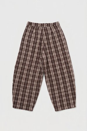 Kadın Kahve Ekose s6-14 Skater Fit Bol Kesim Pantolon