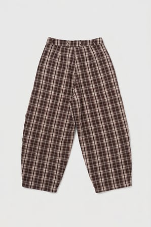 Kadın Kahve Ekose s6-14 Skater Fit Bol Kesim Pantolon