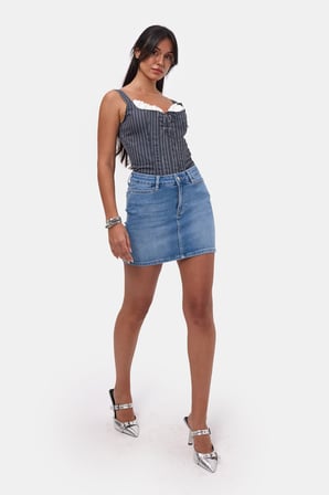 Kadın Mavi 2s6-4 Straight Mini Esnek Kumaş Denim Etek
