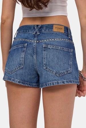 Kadın Mavi T-2s6-4 Drop Detaylı Mini Özel Tasarım Denim Şort
