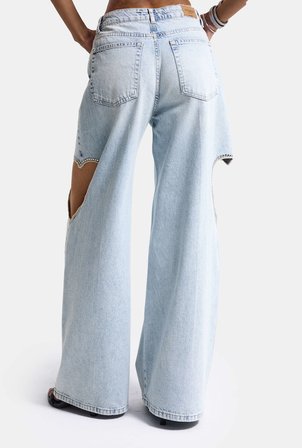 Kadın Ice T-12s6-3 Süper Baggy Fit Kalp Detaylı Tasarım Denim Jean