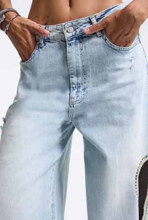 Kadın Ice T-12s6-3 Süper Baggy Fit Kalp Detaylı Tasarım Denim Jean