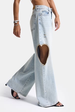 Kadın Ice T-12s6-3 Süper Baggy Fit Kalp Detaylı Tasarım Denim Jean