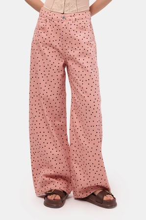 Kadın Pembe 7s6-98 Süper Baggy Fit Puantiyeli Denim Jean